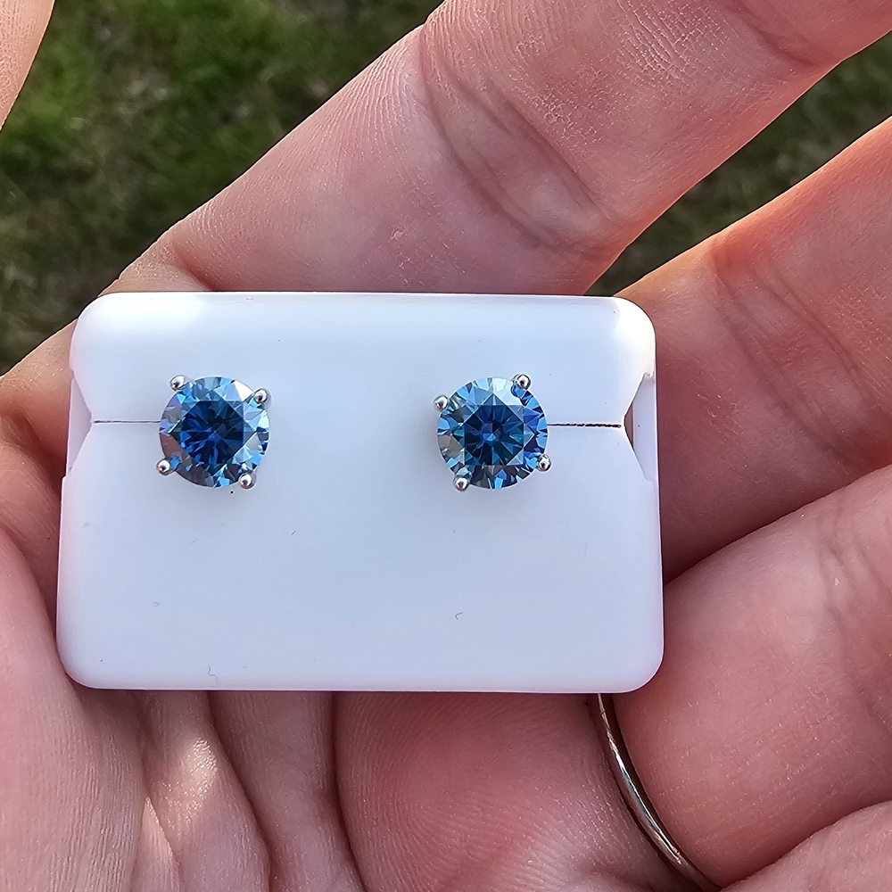 Ocean Blue Round Solitaire Stud Earrings - Women Jewelry
